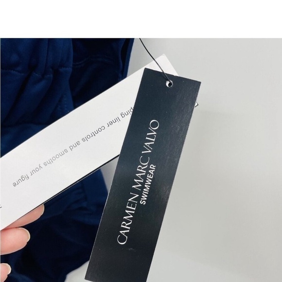 Carmen Marc Valvo Womens Size 8 Plunge-Neck Ruched One-Piece Swimsuit - Picture 6 of 13